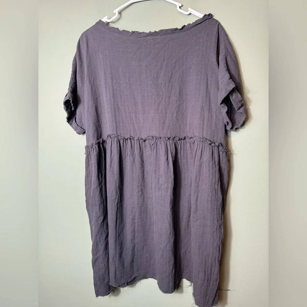 Grade & Gather Women’s Black Short Sleeve Dress Large Raw Hem Pockets - Picture 6 of 10
